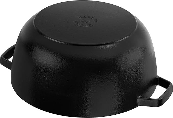 Staub Cast Iron Essential French Oven, Dutch Oven, 5-quart, serves 5-6, Made in France, with Horse Lid - Matte Black