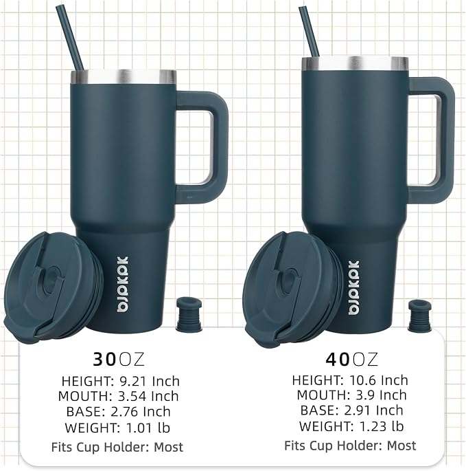 BJPKPK 40 oz Insulated Tumbler with Handle & Straw, Stainless Steel | Double Wall Vacuum Insulation, Leak Proof, BPA Free, Dishwasher Safe, Cupholder Friendly, Travel & Outdoor, Navy Blue