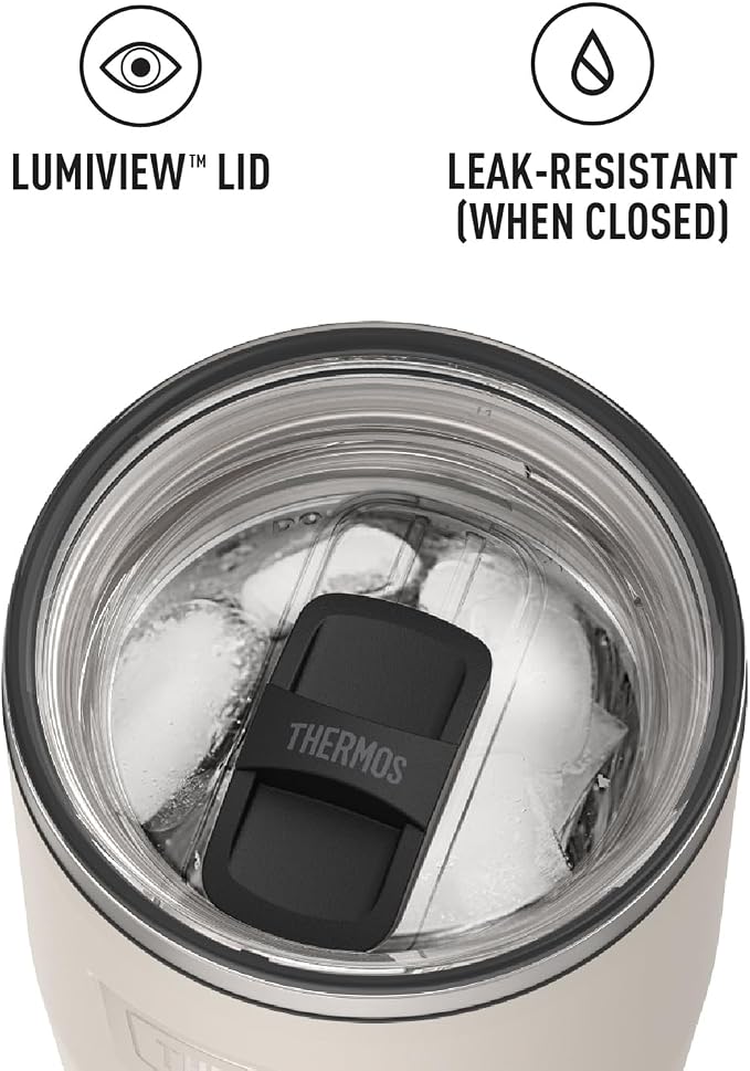 THERMOS Icon Series 24oz Stainless Steel Tumbler with Slide Lock Lid, Leakproof, Fits Cupholder, Dishwasher Safe, Griptec™ Non‑Slip Base, Keeps Drinks Hot 6 Hrs/Cold 22 Hrs, Sandstone