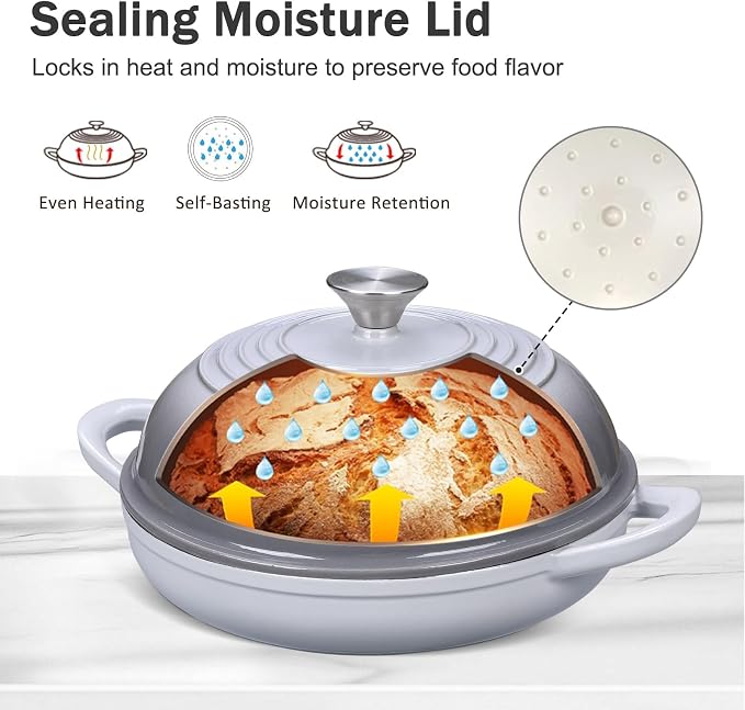 6QT Enameled Cast Iron Round Bread Oven, Sourdough Dutch Oven, Gray | Bread Oven for Homemade Sourdough Bread Baking, Bread Pot with Dome Lid, Gifts for Sourdough Bakers, Oven Safe up to 500°F