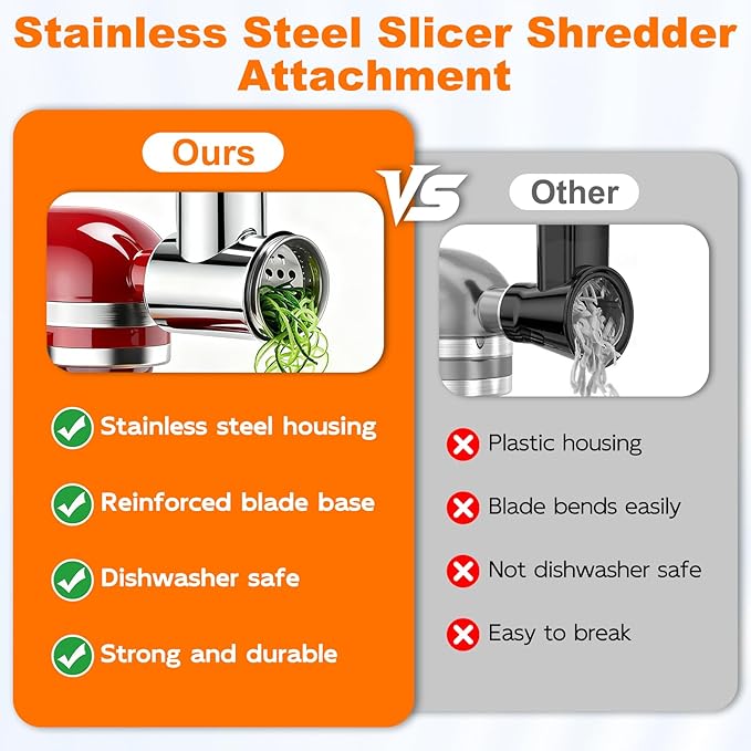 Slicer Shredder Attachments for Stand Mixers | All Stainless Steel, Vegetable Shredder, Cheese Grater, Salad Maker, Food Slicers Chopper Grinding Powder Accessories