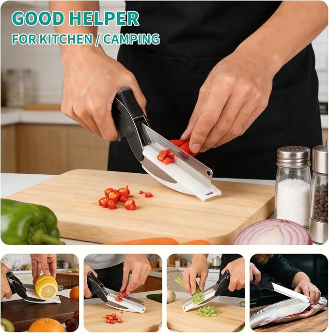 Professional 8-Inch Kitchen Shears with Built-in Cutting Board - Multi-Purpose Kitchen Scissors for Vegetables, Meat, and Ingredient Prep