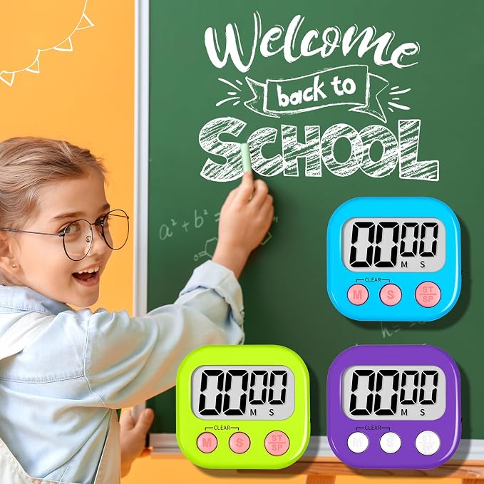 ZILLEEN Digital Kitchen Classroom Timers for Kids Cooking 6pcs Blu Grn Pur | Strong Magnetic, Large Screen, Big Button, Count Up/Down, Loud Alarm, Teacher Classroom Must Haves Supplies