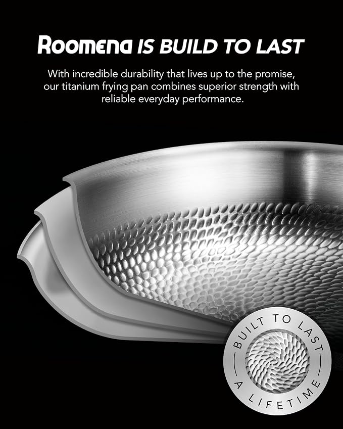 Titanium frying pan for cooking,12-Inch with Lid Bread Baking pan | PFAS/PFOA/PTFE-Free,Non-Toxic Pure Hammered Titanium Pro Pan,All Cooktop Compatible,Dishwasher & Oven Safe