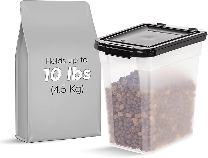 IRIS USA Dog Food Storage Container, Up to 10 lbs, Clear/Black, Made in USA | BPA-Free, Airtight Seal, Best for Cat Food, Bird Seed, Chicken Feed, Pet Toys, Treats, Pellets