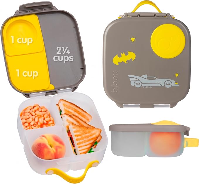 b.box Batman Mini Lunch Box Kids, Snack Containers for Kids, 4.25 Cup | Bento Box for Kids, Perfect 1st Lunch Box, Lunch Containers, Leak Proof, Dishwasher Safe, BPA Free, PFAS Free, Ages 3+