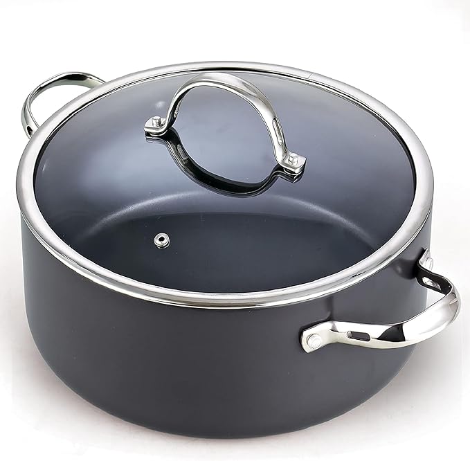 Cooks Standard Classic 7-Quart Hard Anodized Nonstick Stock Pot Dutch Oven | Heavy-Gauge Aluminum Body & Vented Tempered Glass Lid. Fits gas, electric & ceramic cooktops, Not Induction, Black