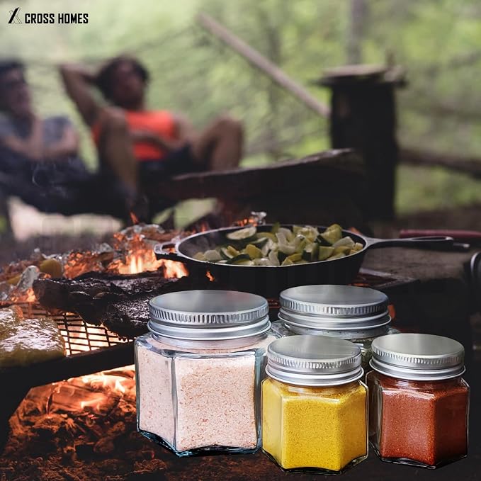 Magnetic Spice Jars Combo Pack 21 Set (6 Large 4 oz + 15 Small 2 oz) Refrigerator Hexagon Glass Spice Jar Magnetic Lid Shaker Spice Labels Magnetic Glass Spice Containers for RV Kitchen Fridge Cabinet