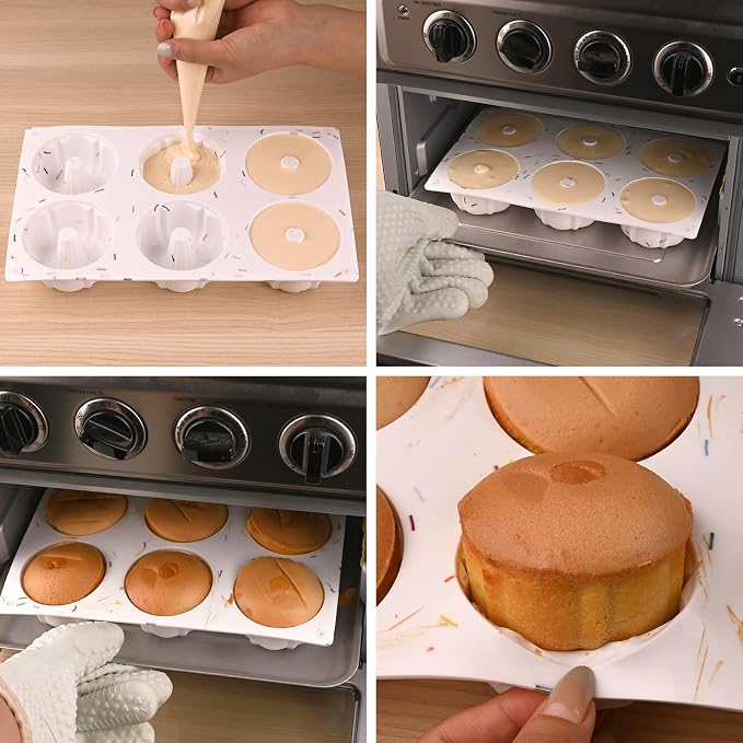 HUAKENER 3 Pcs Mini Fluted Cake Pan, 6-Cavity Fluted Tube Cake Pan | Non-stick Silicone Baking Mold for Cupcakes, Donuts, Muffins, Cornbread, Brownies, Jellies