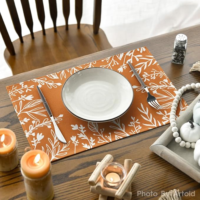 Artoid Mode Eucalyptus Leaves Fall Placemats Set of 4, 12x18 Inch Seasonal Autumn Thanksgiving Table Mats for Table Runner Kitchen Dining Decoration | Heat-Resistant Table Mats, Washable Seasonal Autumn Kitchen Dining Decor