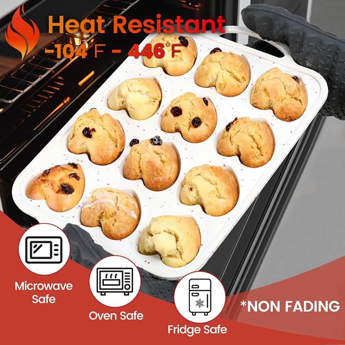 CAKETIME Heart Shaped Muffin Pan with Metal Frame, Nonstick Heart Silicone Molds for Valentine's Day Baking Shaped Egg Muffins, Cupcake, Tartlets, Egg Bites, Chocolate Muffin, Soaps