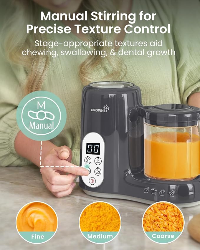 Grownsy Baby Food Maker, Steamer & Blender Baby Food Processor, Dark Grey | BPA-Free Elevated Steam Basket, Healthy Homemade Baby Food Purees, Starting Solids & BLW, Baby Feeding Essentials, 6+ Months