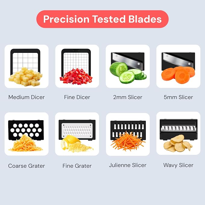 Fullstar Pro XL Vegetable Chopper & Mandoline Slicer w Pull-Out Catch Tray | 8 in 1 Veggie, Onion & Fruit Slicer, Dicer & Grater with Sharp Stainless Steel Blades - XL Food Prep Set (White)