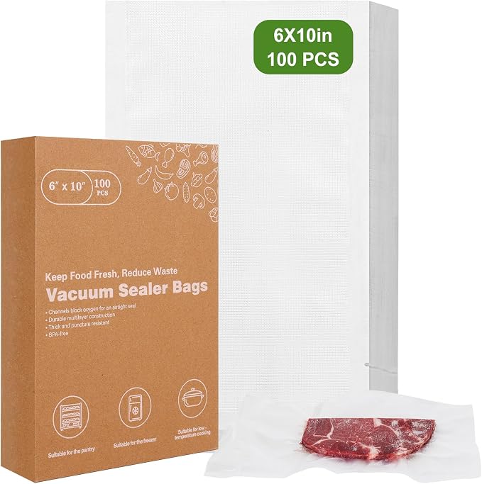 Vacuum Sealer Bags for Food Storage, 6" x 10" Vacuum Seal Bags, 100 Count | 3Mil Embossed BPA-Free Puncture-Resistant Bags, Universal Fit for Sous Vide, Meal Prep, Freezer Storage & Food Preservation