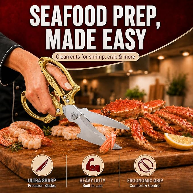 Premium Gold Kitchen Shears Heavy Duty, Stainless Steel Multipurpose Scissors for Chicken, Meat, Poultry, Seafood & Vegetables, Sharp Food Cutting Scissors for Kitchen Use