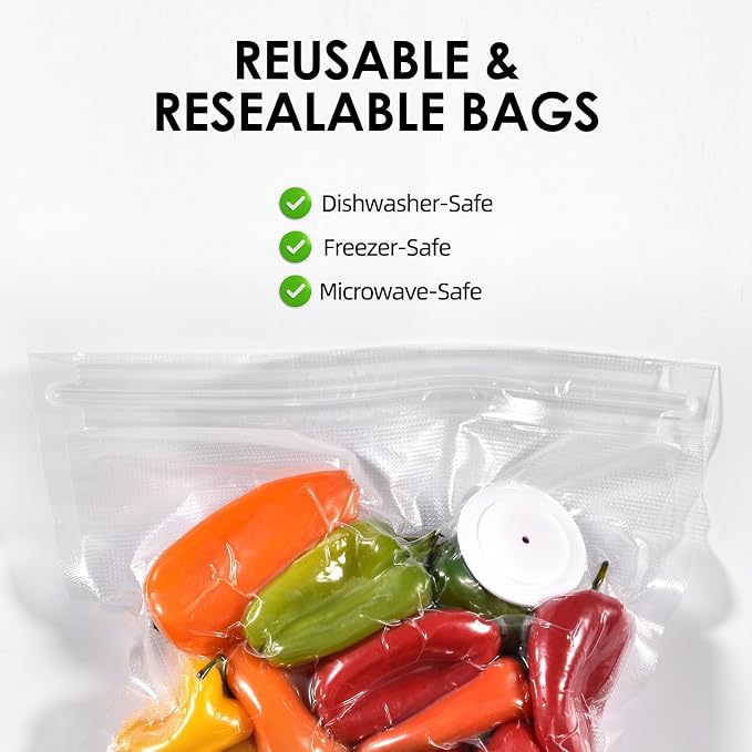 Reusable Vacuum Sealer Bags for Food, 20 BPA-Free Medium (10 x 11in) Food Storage Bags, Freezer, Odor-Resistant, Leak-Proof, Compatible with Vacuum Sealers