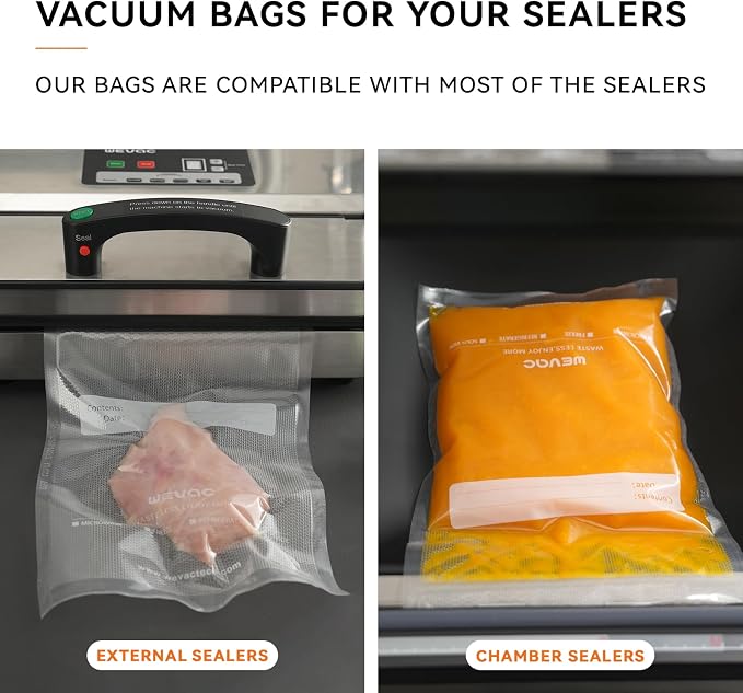 Wevac Vacuum Sealer Bags 8x12" 200 Quart for Food Saver, Suction Channel