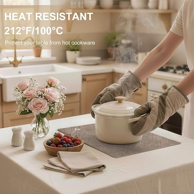 Faux Leather Heat Resistant Placemats 12 Packs, Waterproof Wipeable Dining PU Place Mats for Indoor & Outdoor, Easy to Clean, Camel