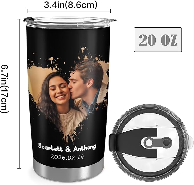 Personalized Tumbler Custom Vacuum Insulated Travel Mug Customizable Coffee Cup with Your Photos and Text Christmas Birthday Gift (Valentines Tumbler)