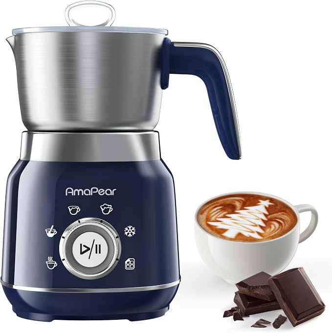 Electric Milk Frother and Steamer, 6 in 1 Hot & Cold Foam Maker for Coffee | 16.9oz/500ml Milk Warmer for Latte, Macchiato, Cappuccino, Hot Chocolate Maker, Dishwasher Safe (Blue)