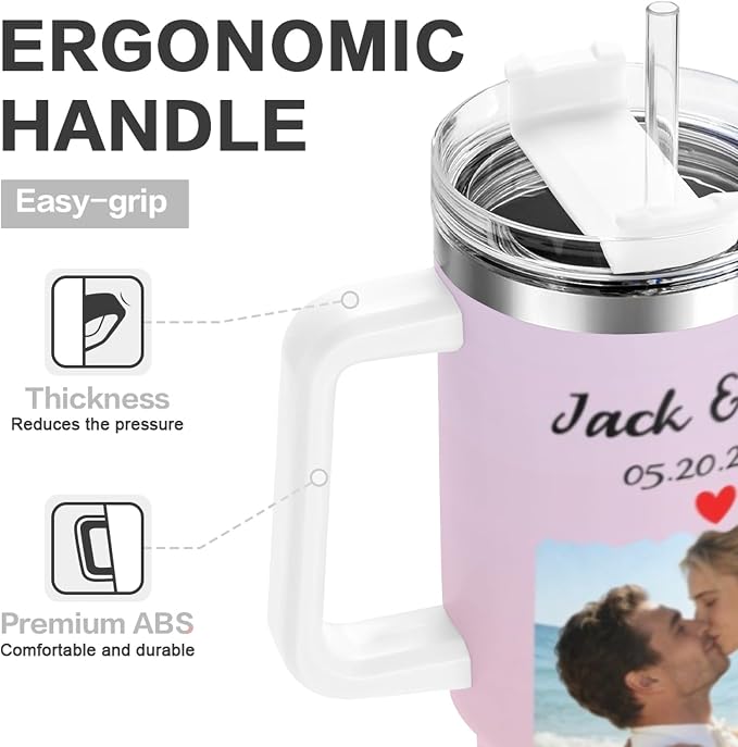 Personalized Tumbler Custom Vacuum Insulated Travel Mug Customizable Coffee Cup with Your Photos and Text Christmas Birthday Gift (40oz Design 8)