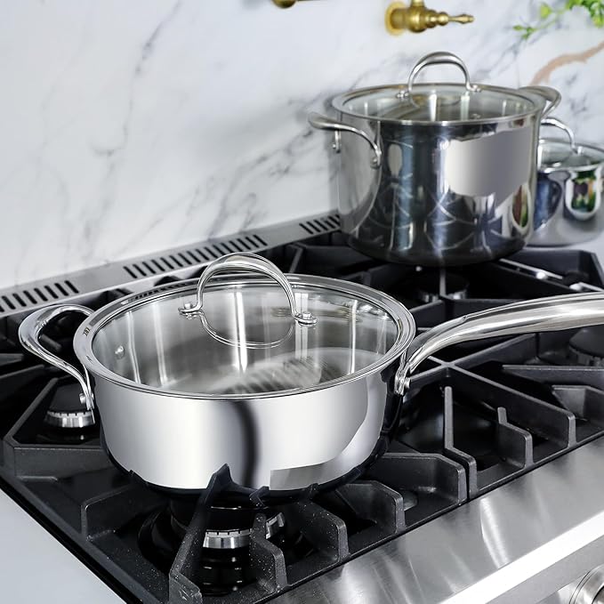 KEAWELL K3 Premium Tri-Ply Fully Clad Sauté Pan with Lid (4-Qt) | 4-Qt Tri-Ply Fully Clad Stainless Steel Sauté Pan; Compatible with All Stovetops; Oven Safe to 600°F