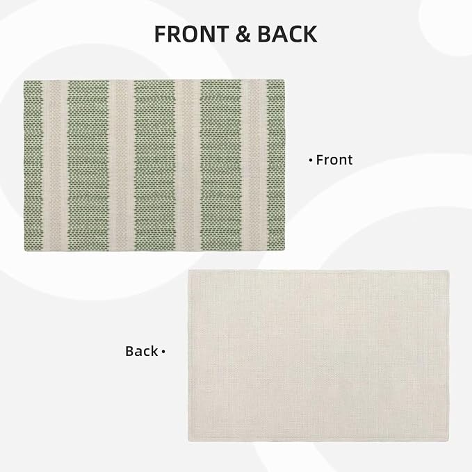 Sage Green Polka Dot Placemats Set of 4, Boho Striped Decorative Table Mat 12 x 18 Inch Heat Resistant Non Slip Line Fabric Modern Geometry Place mat for Holiday Party Kitchen Dining Decor