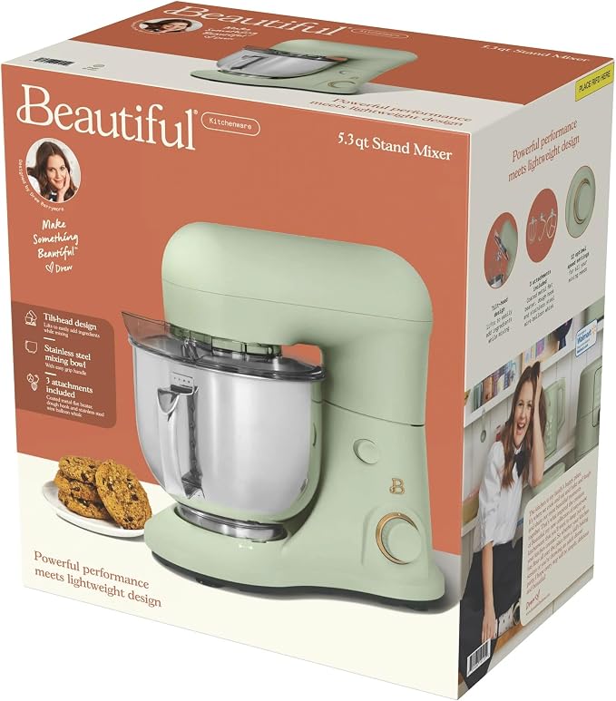 5.3 Qt Stand Mixer, 300W Electric Kitchen Mixer with 12 Speeds, Tilt Head Design, Stainless Steel Bowl, Dough Hook Whisk Beater Splash Guard (Sage Green)