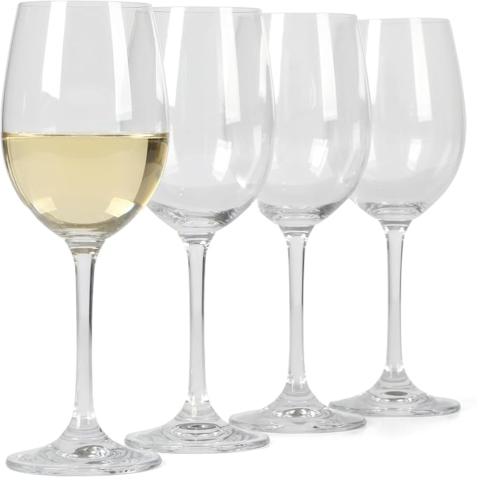 Martha Stewart Vivica 4-Pack White Wine Glass Set, 13 oz – Elegant Stemmed Wine Glasses for Entertaining, Durable Clear Glassware for Dining, Parties, or Everyday Use