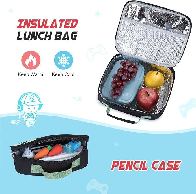 Backpack for School Boys, Cool Luminous Gamer Boys Schoolbag | with Lunch Box & Pencil Case Set for Kids Teens Elementary Middle School, Bookbag Glow In The Dark