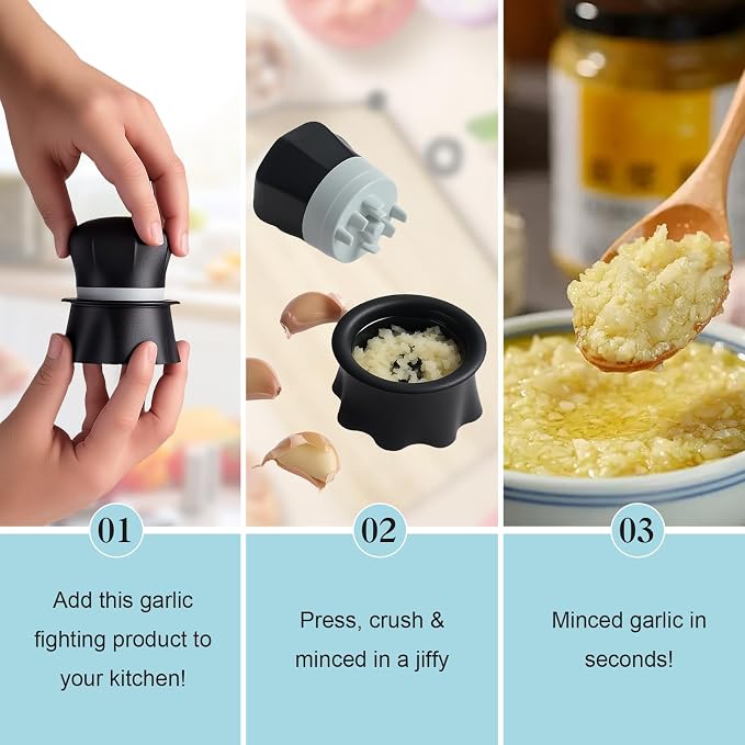 Garlic Crusher, Garlic Press Also for Ginger, Nuts, Chili, Herbs, Twist Mincer Easy Squeeze Manual Press Peeler with Peeler And Scraper, Easy to Clean