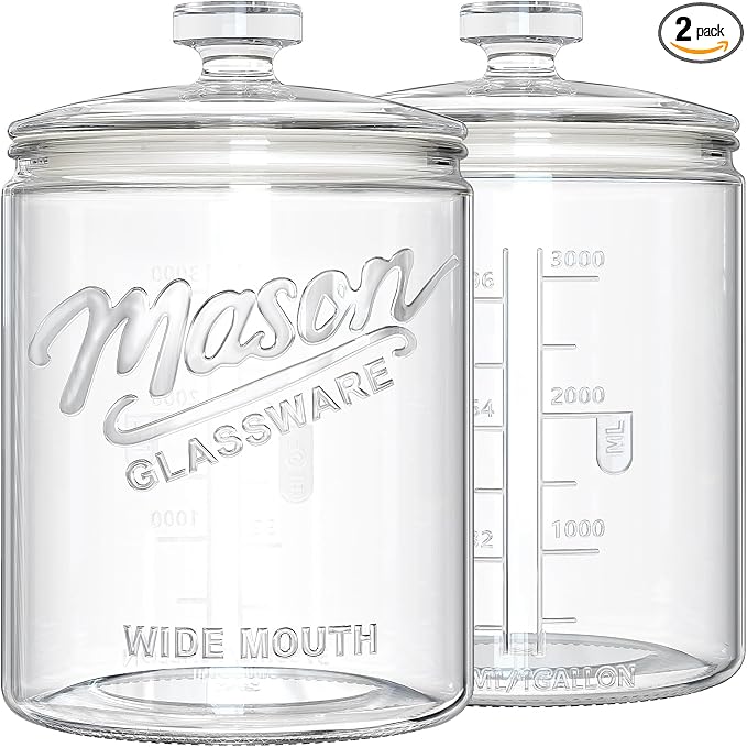 Ritayedet 2 Pack 1 Gallon Cookie Jars, Sourdough Starter Jar with Lids | Wide Mouth Food Storage Containers for Flour, Sugar, Sourdough Starter, Candy, Coffee, Dog Treat, Apothecary, Laundry