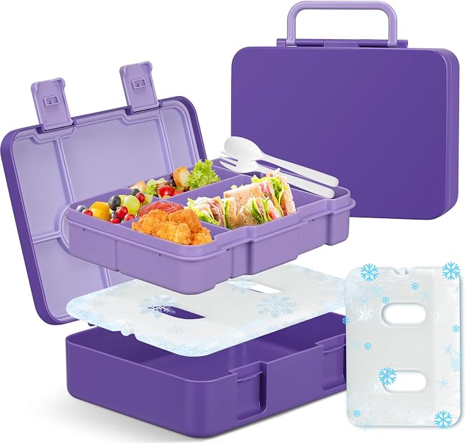 JOOPETALK Chill Bento Lunch Box for Kids Adult with Ice Pack,6-Compartment Reusable Leak-proof Lunch Container for Girls Boys to School,Keep Food Cold&Fresh,Dishwasher & Freezer Safe