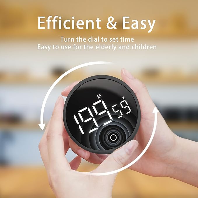 Digital Kitchen Timers, Magnetic Rotary Timer with Large LED Display, 3 Volume Levels, 0-199Min Countdown/Up, Easy Operation for Cooking, Studying, Fitness, Kids & Seniors