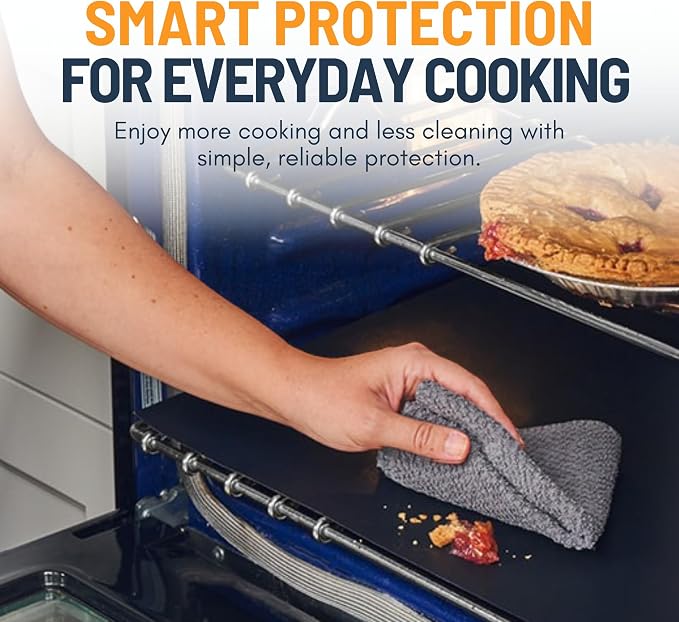 Oven Liners for Bottom of Oven - 4 Pack Large Heavy Duty Mats, 17”x25” Non-Stick Reusable Liner for Electric, Gas, Toasters, Grills - BPA & PFOA Free Kitchen Accessory to Keep It Clean (Black)
