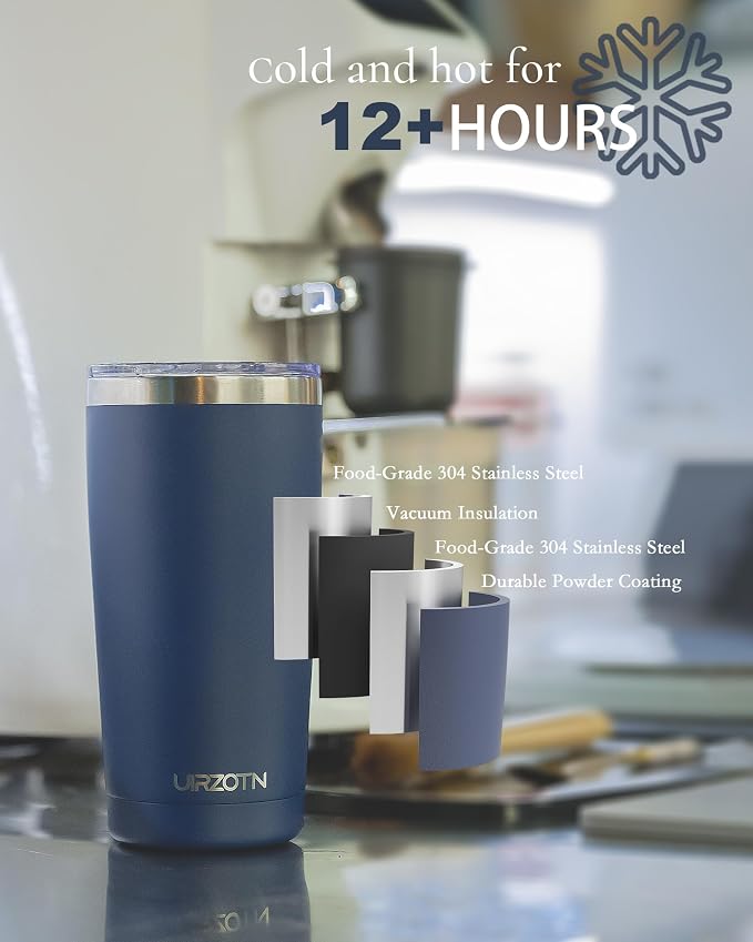 20oz Travel Coffee Tumbler with 2 Lids and Straw, Stainless Steel | Double Wall Vacuum Insulated Tumbler, Coffee Mug for Hot & Cold Drinks, Fits Most Car Cup Holders, Sapphire