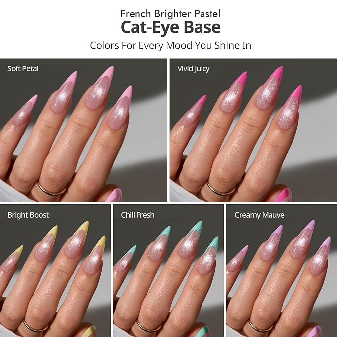 BTArtboxnails XCOATTIPS Pastel French Tip Press On Nails, L Stiletto, Cat Eye