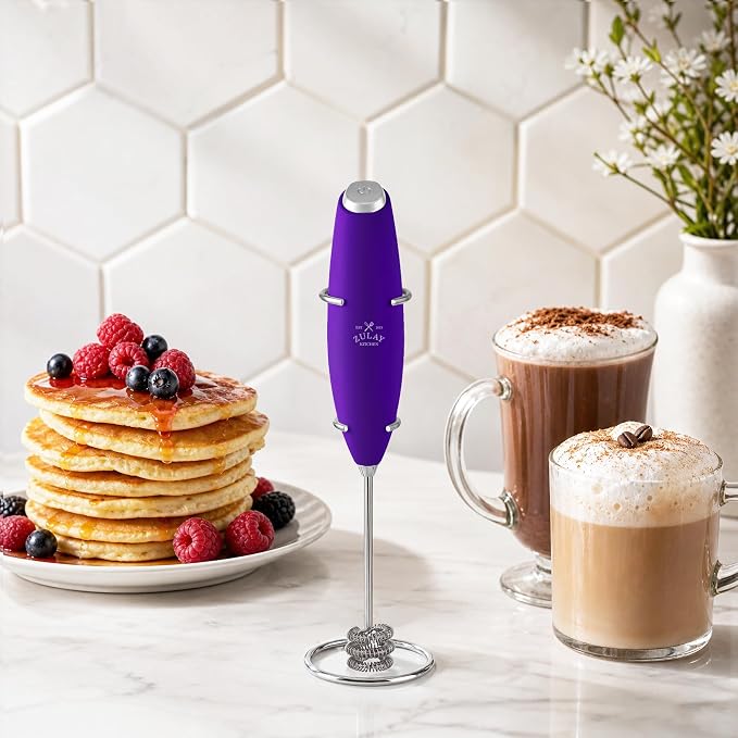 Zulay Kitchen Powerful Milk Frother Wand With Duracell Batteries - Ultra Fast Handheld Drink Mixer - Electric Whisk Foam Maker for Coffee, Lattes, Cappuccino & Matcha - Triple Whisk - Black