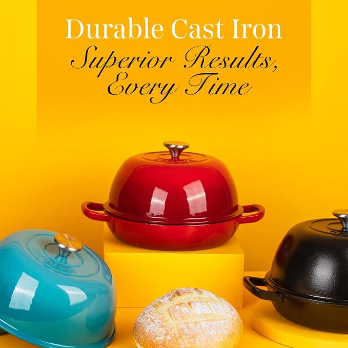 Enamelled Cast Iron Dutch Oven Pot – Dutch Oven For Sourdough Bread Baking – Cast Iron Bread Pot – Red, 6 Quarts, 26cm – by Nuovva