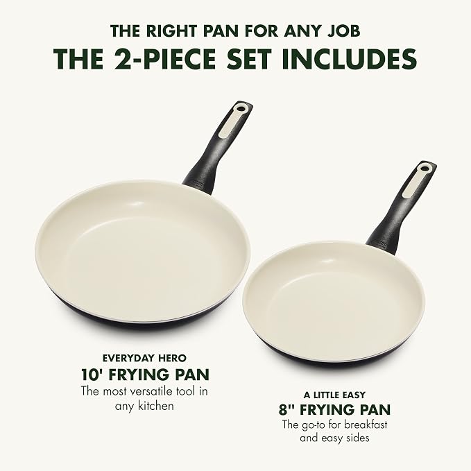GreenPan Rio 8" and 10" Frying Pan Skillet Set, PFAS-Free, Healthy Ceramic Nonstick Cookware, Stay-Cool Bakelite Handles, Dishwasher Safe, Easy Clean, Durable Performance, Black