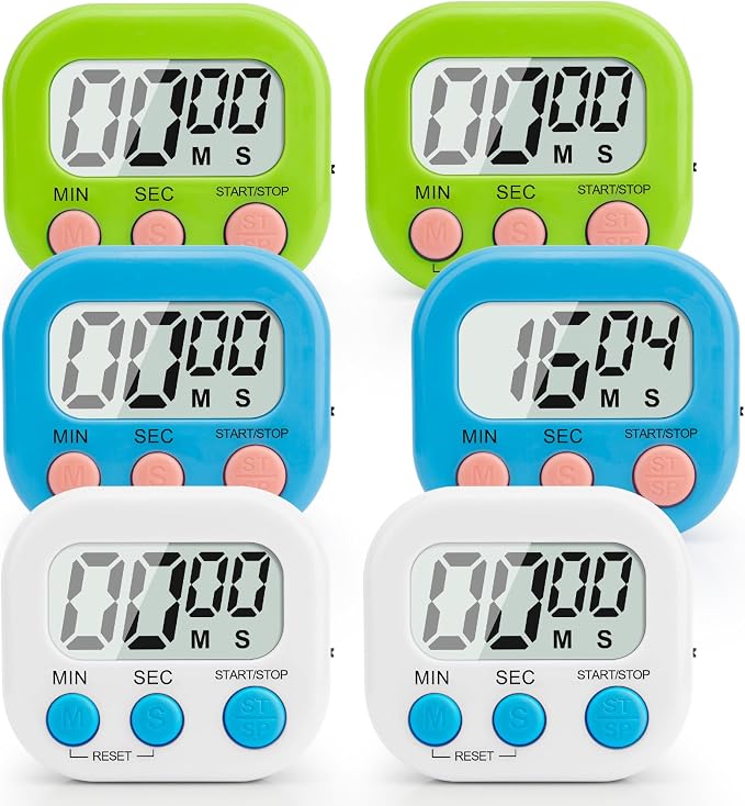 Digital Kitchen Timer, 6 Pcs Classroom Timers for Kids Teacher, Magnetic Countdown Minute Simple Timer for Cooking Study Exercise Game Baking Reading Gym Meeting Work Task (Blue/Green/White)