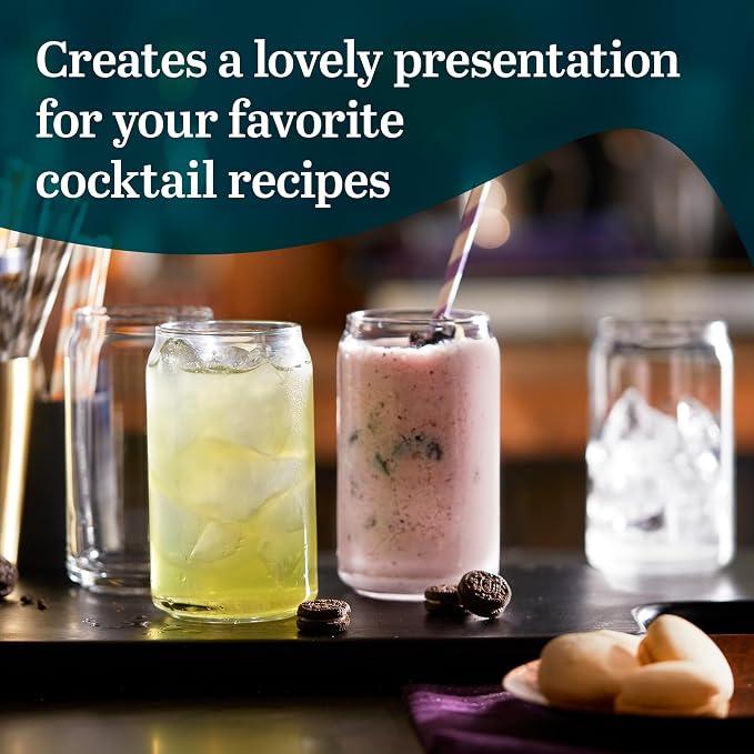 Libbey Classic Can Shaped Drinking Glasses Set of 4, Clear Kitchen Glass Tumbler, 16 Oz, Dishwasher Safe Glass Cups Set for Beverages and Cocktails