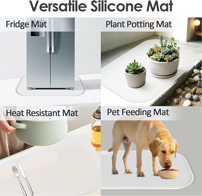 Silicone Coffee Maker Mat with Lip for Countertops, 24'' x 16'' Translucent | Multi leak-proof coffee tray for countertop, non-slip silicone mat fits most coffee makers & espresso machines, wipe-clean