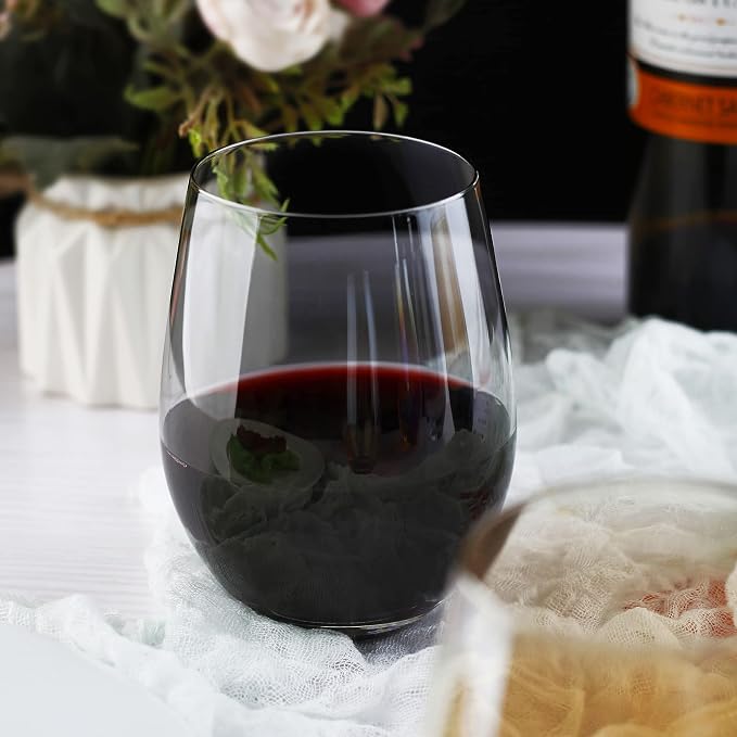 LUXU Wine Glasses Large Stemless Wine Glasses,20 oz,Set of 4 | Grey Juice Drinking Glasses,No Stem Glass Beverage Cups,All-Purpose Water Glasses for Ice Coffee,Tea,Red or White Wine