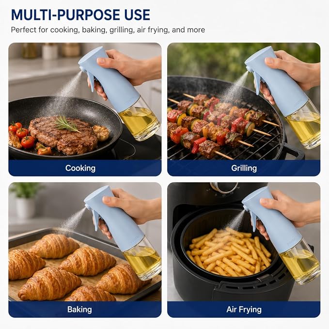 Zuutii Oil Sprayer for Cooking, 170ml Olive Oil Sprayer Mister, Olive Oil Spray Bottle for Salad, BBQ,Spray with Portion Control, Kitchen Baking, Roasting,Hairstyling (Light Blue)