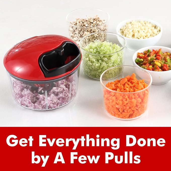 Food Chopper Manual, Onion Garlic Vegetable Cutter Easy to Clean, Hand Nut Chopper for Vegetable, Fruit, Salad, etc - 2.5 Cup (Red)