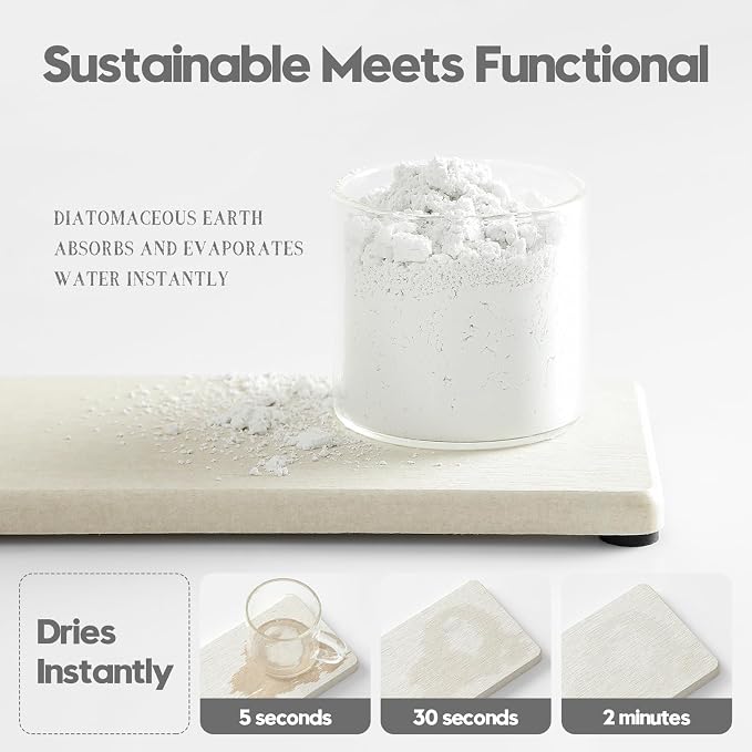 3PCS Bathroom Sink Vanity Trays, Quick Stone Drying Mat Dish Soap Dispenser Sponge Holder for Kitchen Counter, Diatomaceous Earth Water Absorbing Caddy Organizer, Beige