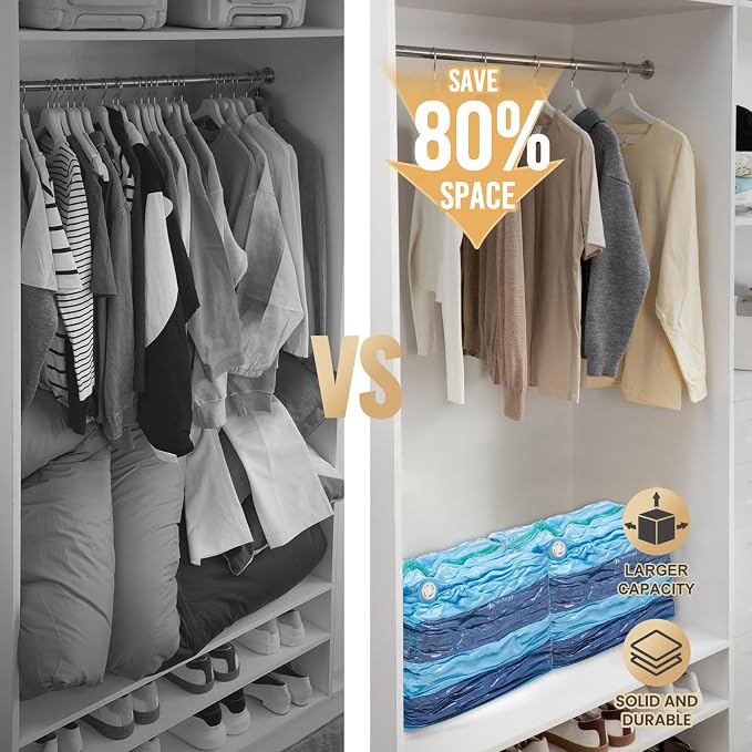TAILI Vacuum Storage Bags 4 Pack, Jumbo Cube (31x40x15 Inch), Blue | Extra Large Vacuum Seal Bags for Clothing, Beddings Comforters, Blankets, Pillows, No Pump Compression Cube