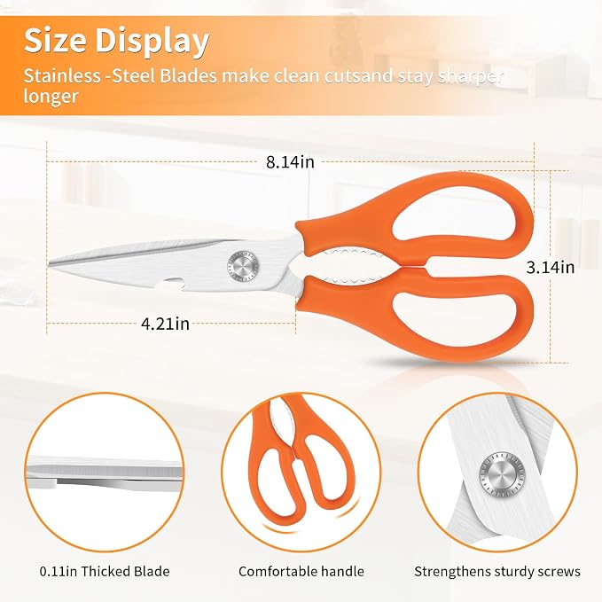 Kitchen Scissors Dishwasher Safe, Stainless Steel, orange 8.14-inch