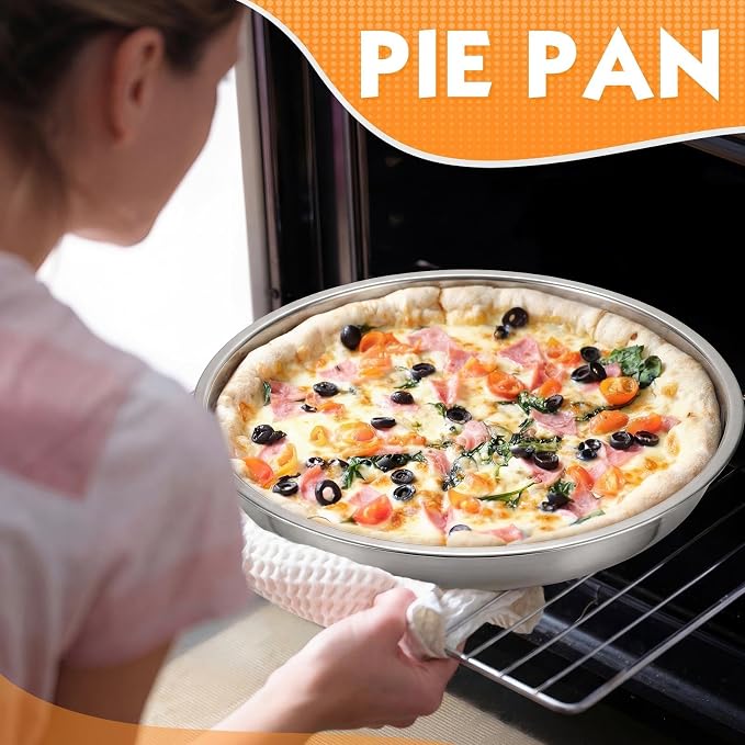 3 Pcs Deep Stainless Steel Pie Pan Set - Thickened Metal Baking Pans for Oven, Rust Proof Pie Plates for Kitchen (11 Inches,Larger Size)
